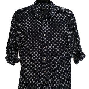 SALE XS H&M Navy Polka Dot Shirt